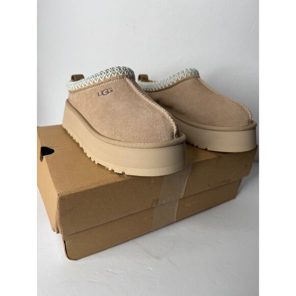NEW Women's UGG Tazz Platform Slipper Women's US 5 EU 36 SAND Mule Clog Suede - Picture 2 of 5